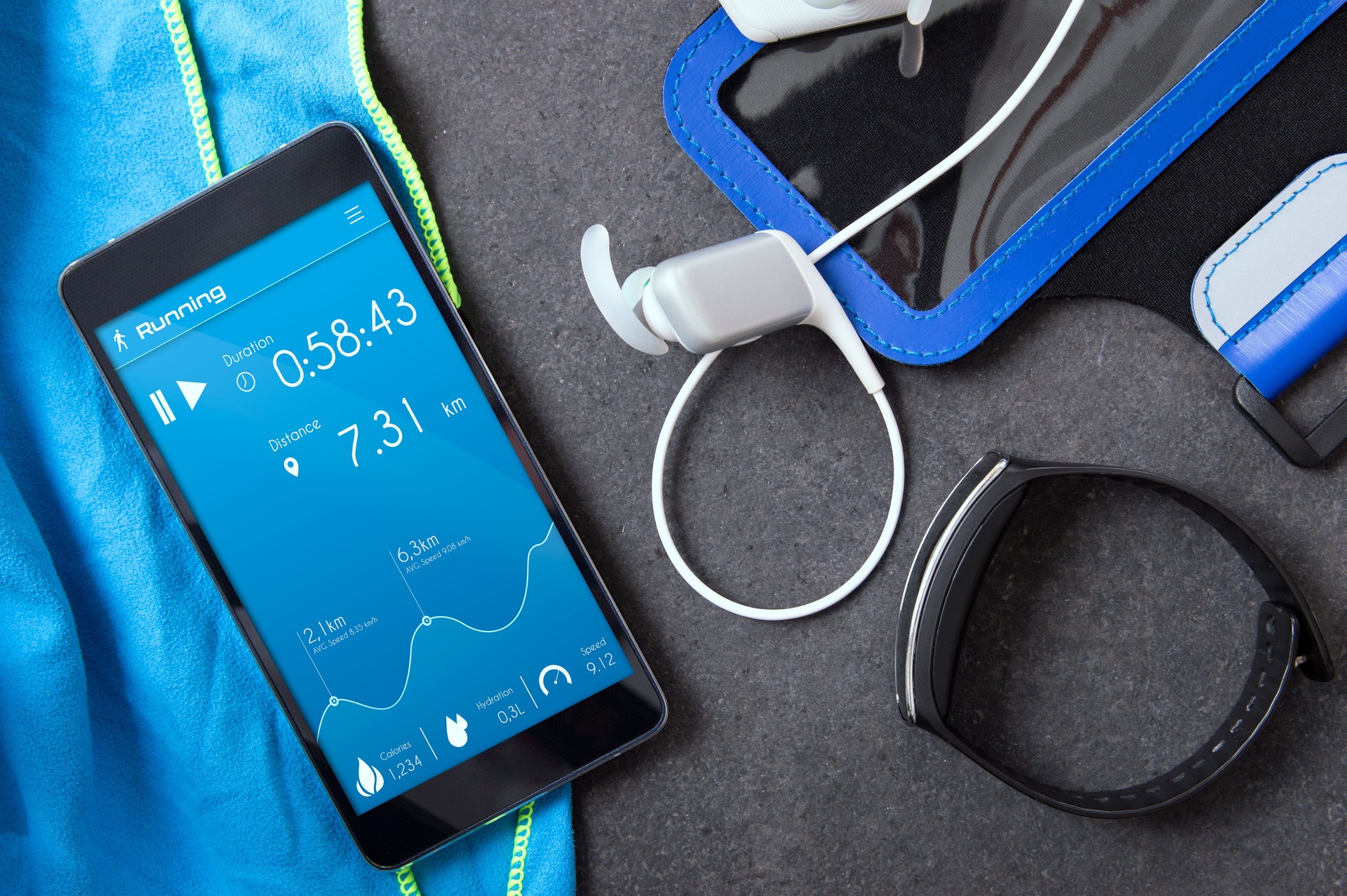 Smartphone with an unknown application for runners on the stone.